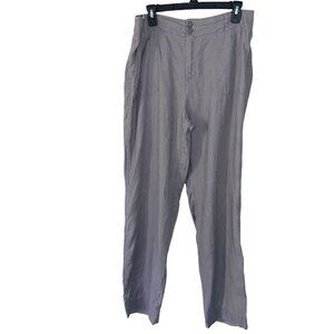 Tahari Linen Trousers Womens Size 12 Wide Leg Two Button Four Pocket Dove Gray